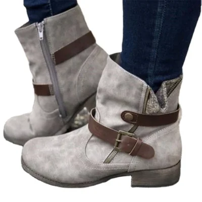 

Europe and The United States 2020 autumn winter new low heel thick heel 40-43 size casual low tube large size ankle boot woman, As shown in figure