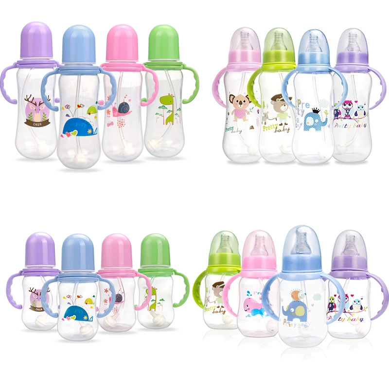 

Factory custom cartoons multicolor silicone nipples formula feeding bottle pp baby milk baby bottle, Four colors mixed shipped randomly