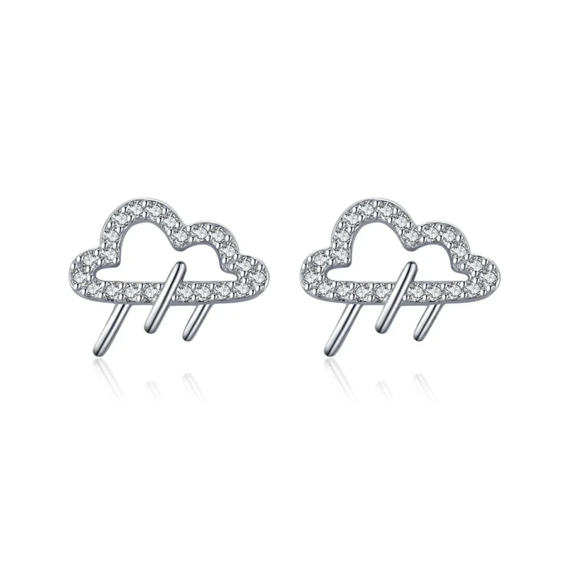 

sterling silver rhodium plated raining wind cloud shaped weather symbol earring stud, White gold