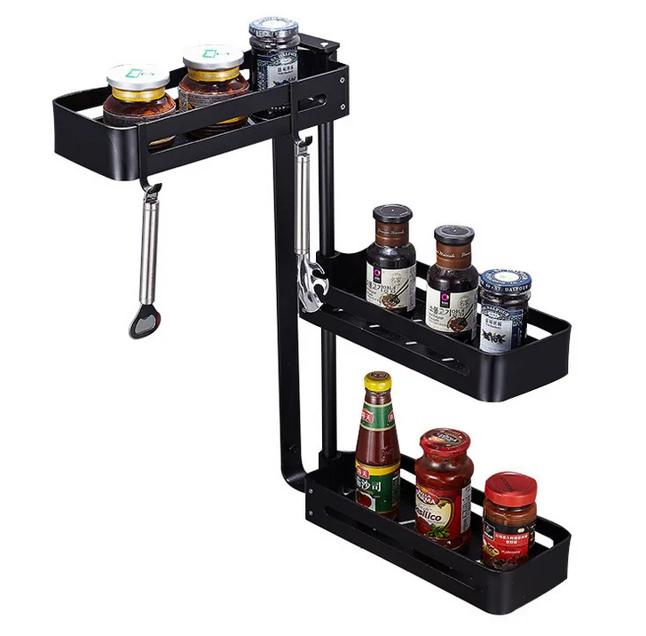 

3 Tier folding kitchen wall mounted spice jars organizer racks storage for kitchen black