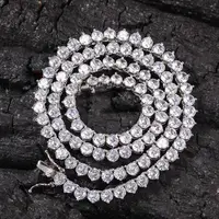 

No MOQ 3 Prong AAA Cubic Zirconia Tennis Chain White Gold Plated Tennis Necklace