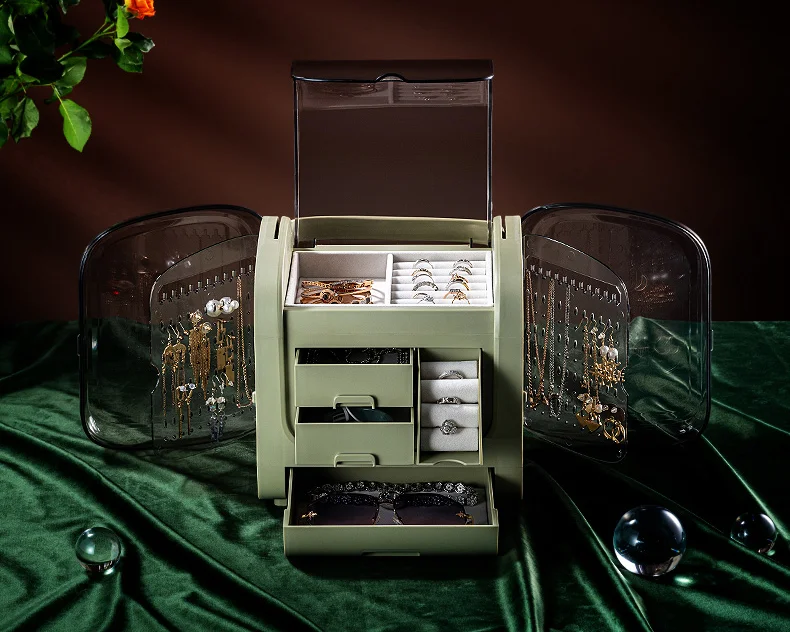 

ins style home large-capacity jewelry display stand for trinket box, Dark green and white