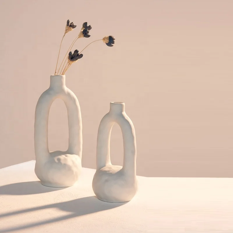 

Modern Handmade Art Ceramic White Vase Decoration For Home Irregular White Vase Ceramic Flower Vase