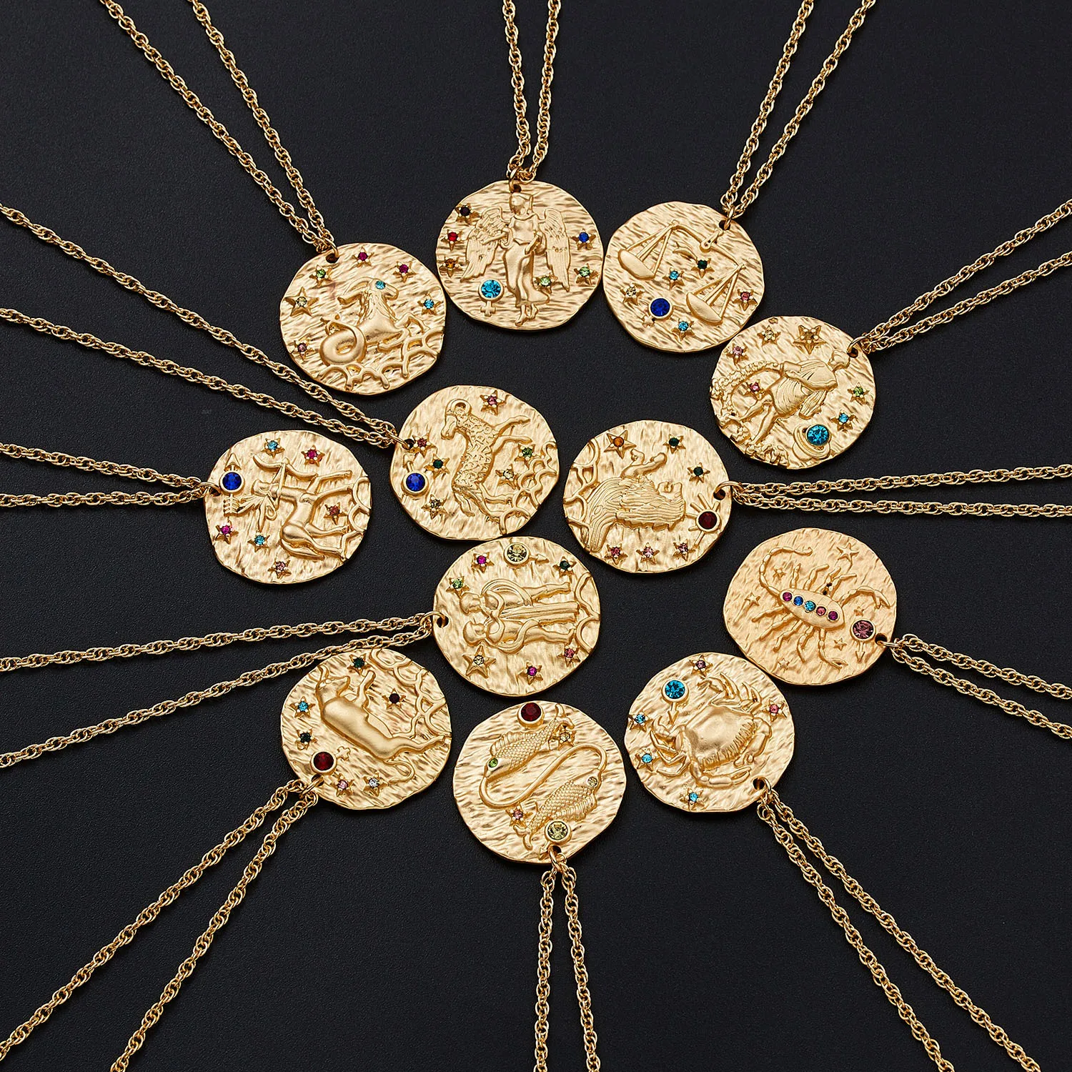Astrology Gold Plated Wholesale 12 Zodiac Sign Pendant Necklace For