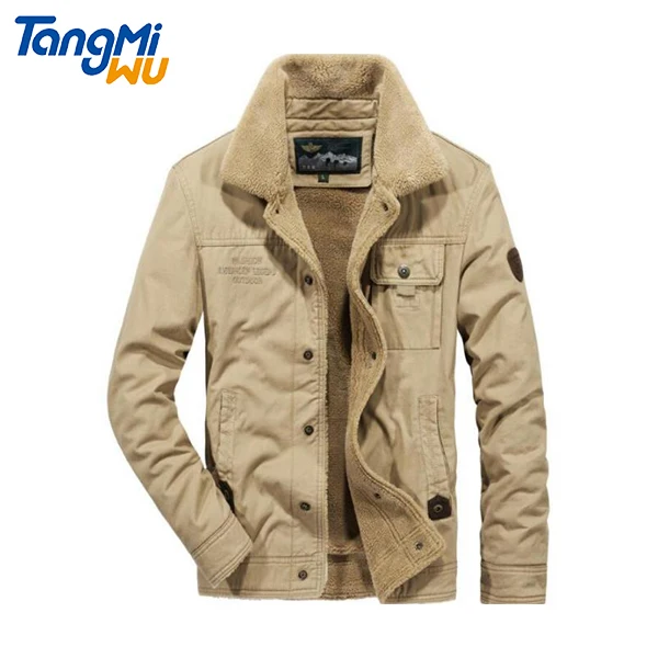 

Factory selling men clothing lapel thick cotton jacket loose button embroidery plus velvet button coat padded coat