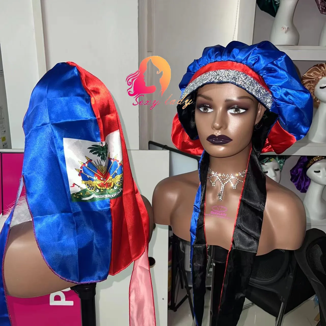 

kids silk bonnet for sleeping custom silk custom braid bonnets silk logo with elastic band tie haiti bonnet and durags