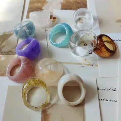 

Exaggerated Simple Multi Color Geometric Acrylic Rings Width Marble Pattern Resin Finger Rings For Girls