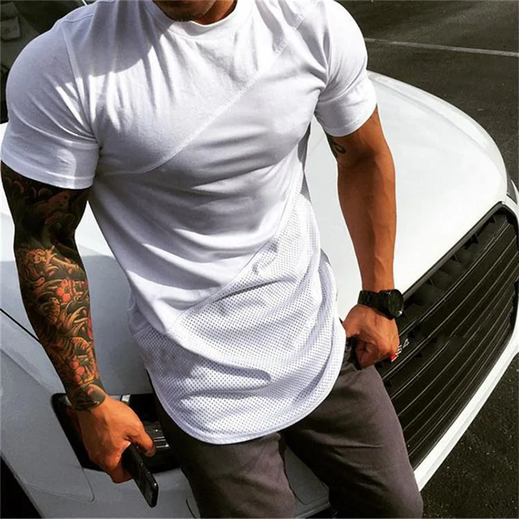 

Solid color men's casual breathable T-shirt sports stitching bodybuilding short sleeves