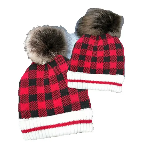 

Wholesale Pom Pom Red Santa Winter Plaid Hat
