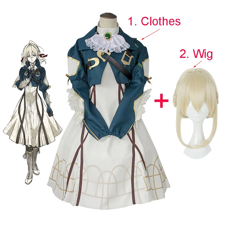 

Anime Violet Evergarden Cosplay Costume High Quality Princess Maid Dress Halloween Carnival Prom Skirt For Woman, As show