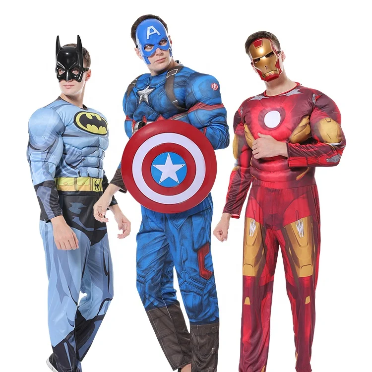 

Adult Cosplay Anime Marvel Hero Super Iron Bat Spider Hero Man Costumes Muscle Suit, As pictures