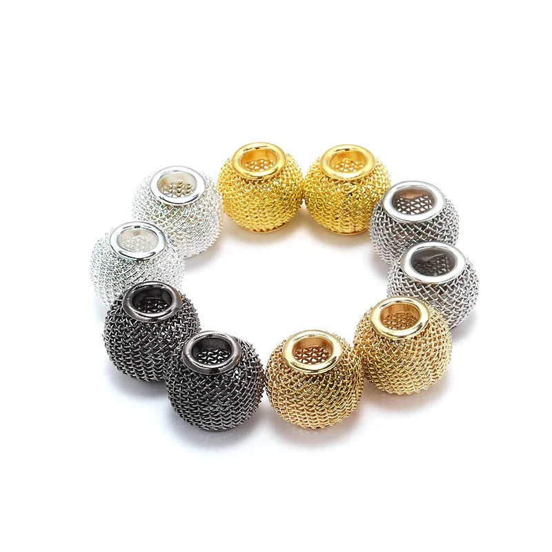 

10pcs/lot Gold Silver Black Grid Round Ball Mesh Spacer Beads Metal Mesh Findings For Craft DIY Bracelet Earrings Jewelry Making, Gold/silver/rose gold/gunblack/rhodium