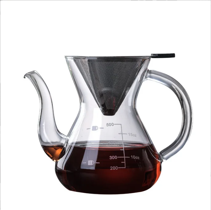 

Hand-made heat-resistant hand-brewed coffee pot dripping coffee sharing pot stainless steel filter coffee appliance set, Transparent