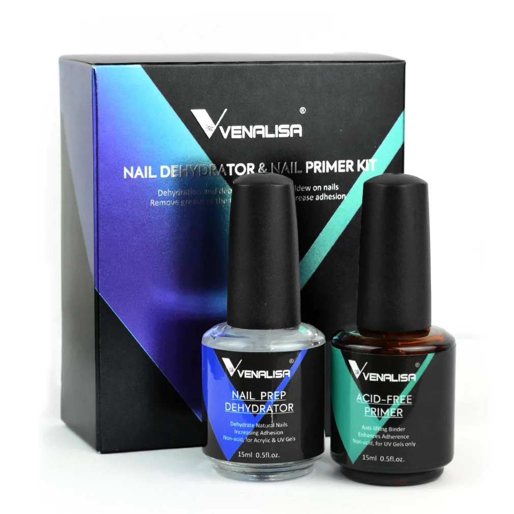 

VENALISA Bonder nail prep dehydrator and ACID-FREE Primer Acrylic UV Gel Base Coat Primer Air Dry nail art primer 2 PCS/Set