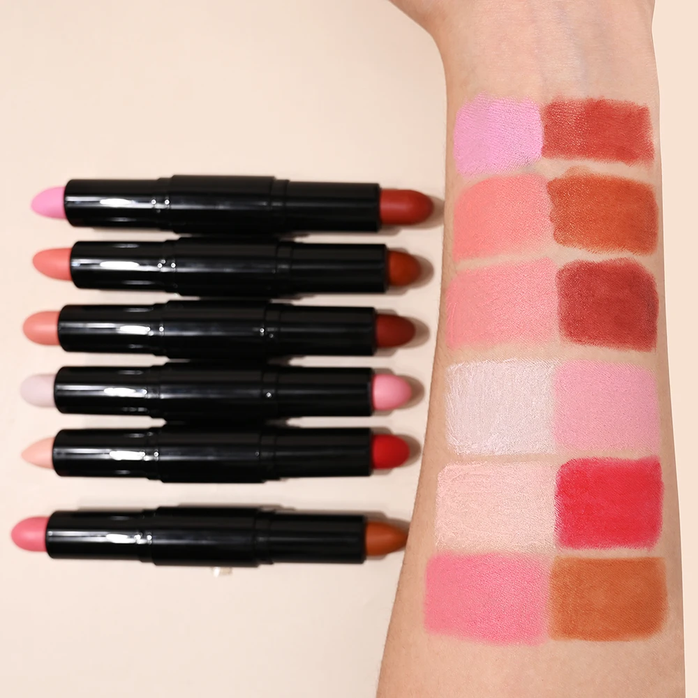 Private Label 2 in 1 Custom Logo Cheek Tint Pink Cream Private Label Waterproof Vegan Contour Bronzer Highlighter Blush Stick