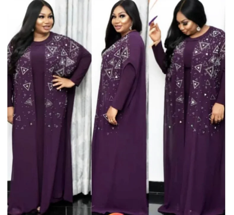 

Hot-selling Abaya In Dubai Maxi Muslim Dress Africa Large Women's two Chiffon Diamond Dress summer, As showed