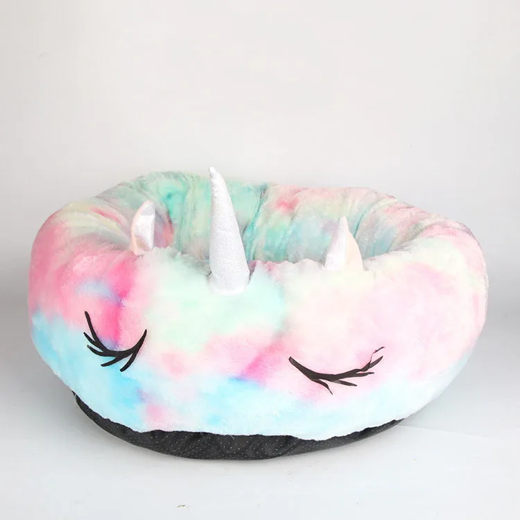 

New design factory direct sales pet supplies round shape unicorn kennel house keeping warm dog cat bed nest dropshipping, Pink blue