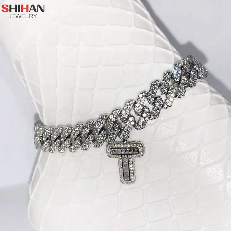 

Cuban Link Anklet White Gold Bling Custom Diamond Initial Letter Anklet Women