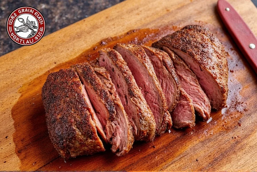Sliced smoked beef brisket with bark