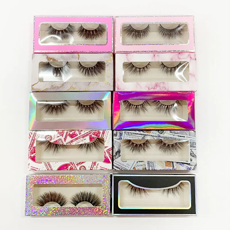 

wholesale 25 mm 3d mink eyelash fluffy real silk eyelash extensions private label false eyelash lash boxes customized logo, Black