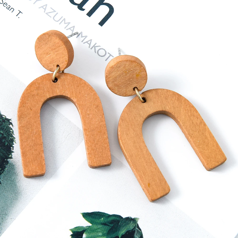 

Wholesale Simple Style Comfortable Wear Wood Geometry Simple Style Women Wood Jewelry Wood Hoop Earrings