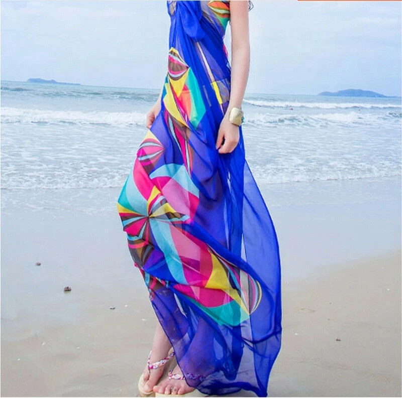 

Hot Selling Summer Sunscreen Women Chiffon Beach Bikini Cover Up Wrap Scarf Pareo Swimwear Sarong Dress Beachwear, Picture shows