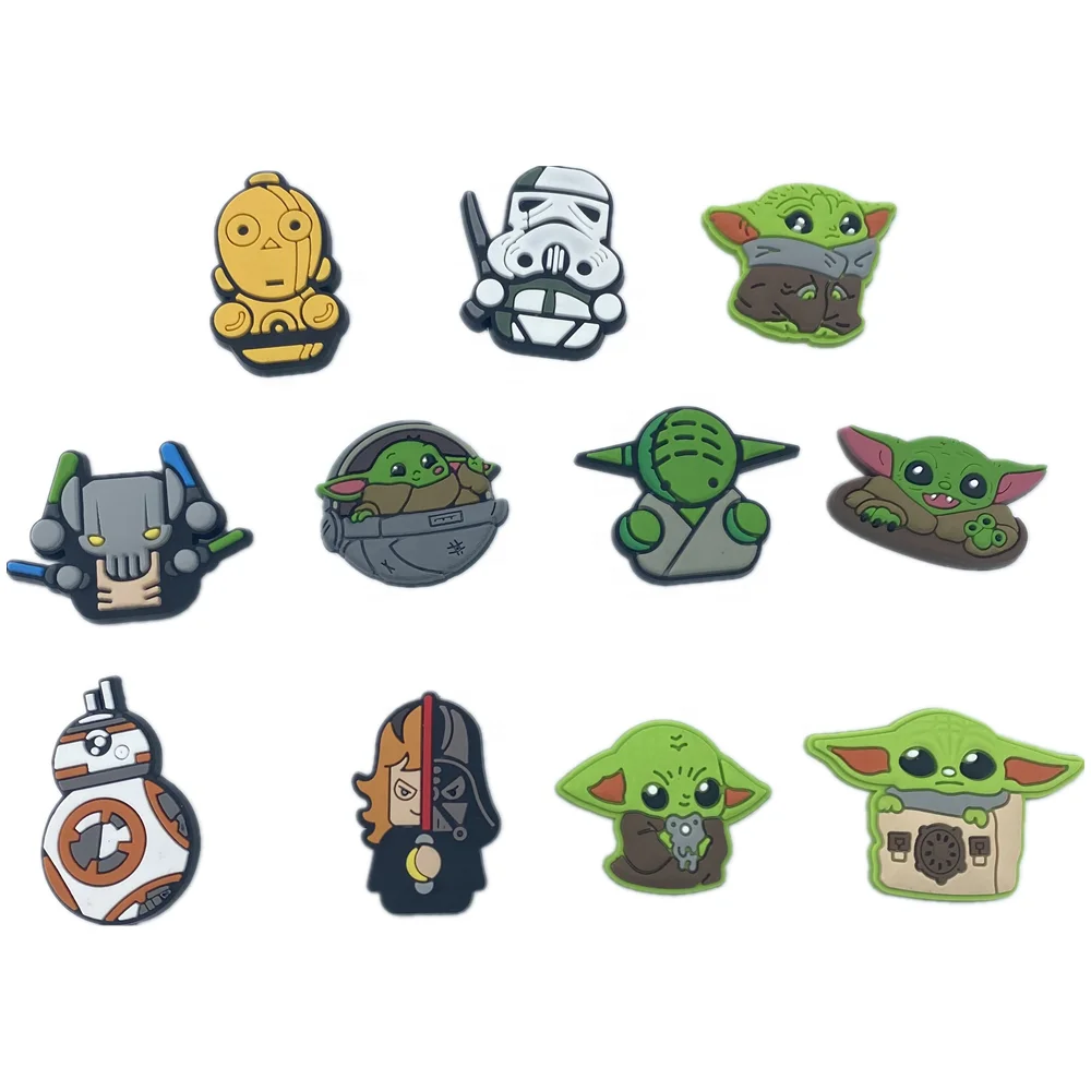 

100pcs+ wholesale Instock baby yoda soft pvc croc charms suitable for kids wristband bracelets charms shoe decoration, As picture