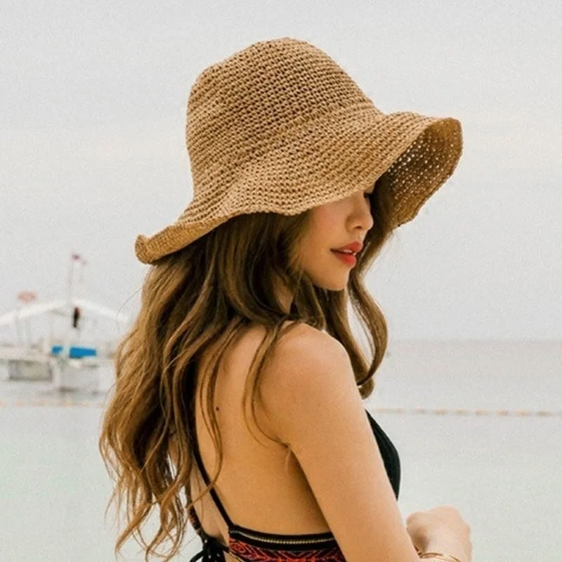 

Hats & Caps Women's folding straw hat beach with summer visorStraw Hats
