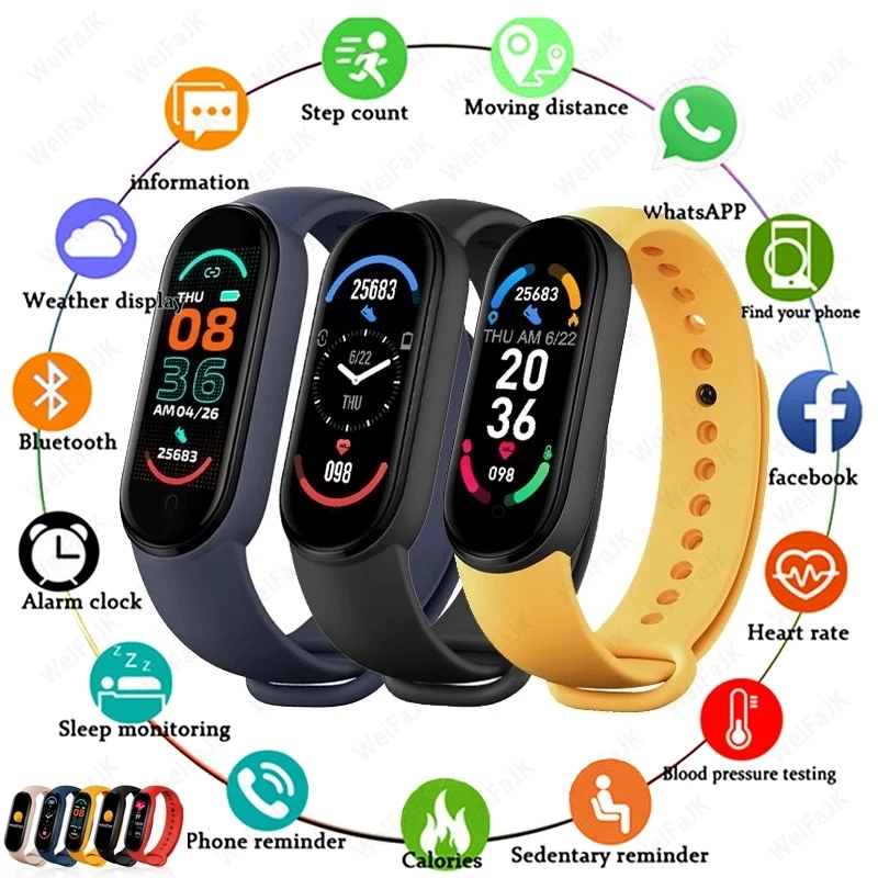 

2021 New Smart Watch Watch6 Full-screen Hd 24-hour Heart Rate Monitoring Ip67 Sports Watch Call Bracelet Smart Watch, Black red blue