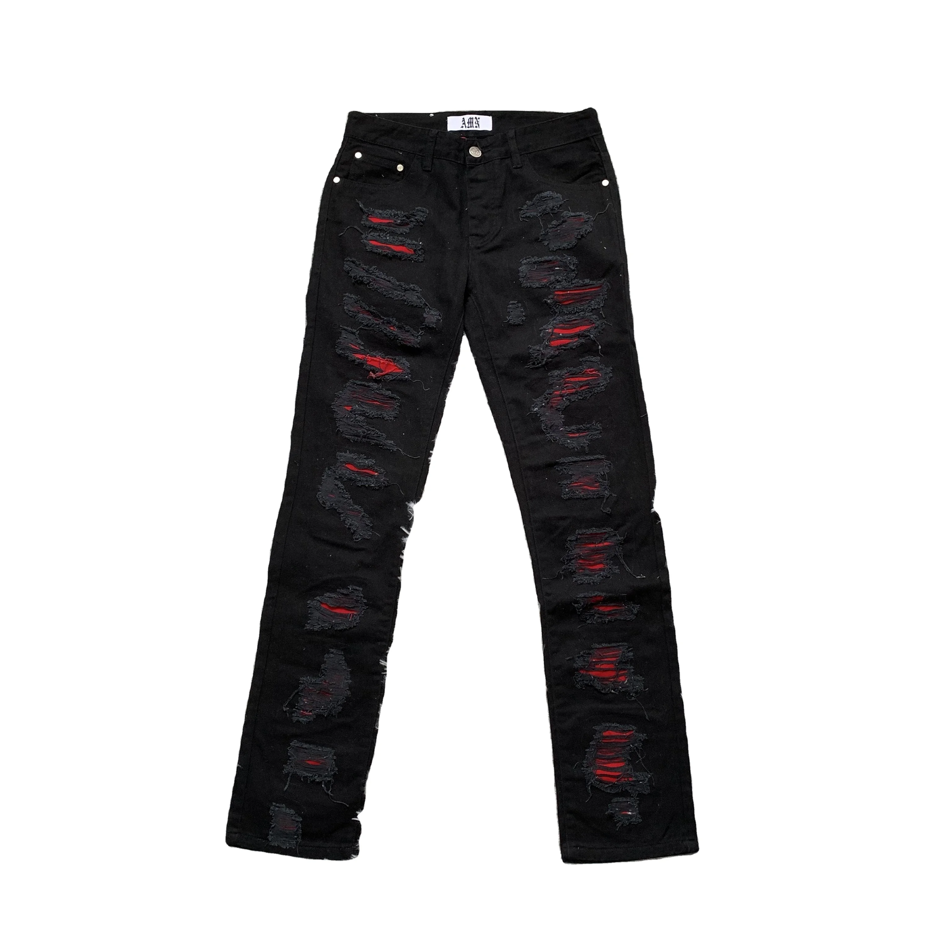 DENIMGUYS High Street American Style Washed Damaged Embroidery Stylish Ripped Jeans for Men