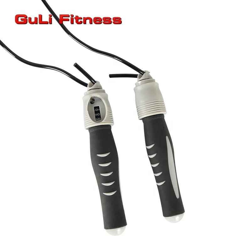 

Guli Fitness Hot Sale Adjustable Plastic PVC Smart Counting Skipping Rope With TPR Handle Fitness Speed Digital Jump Rope, Black&grey or customized