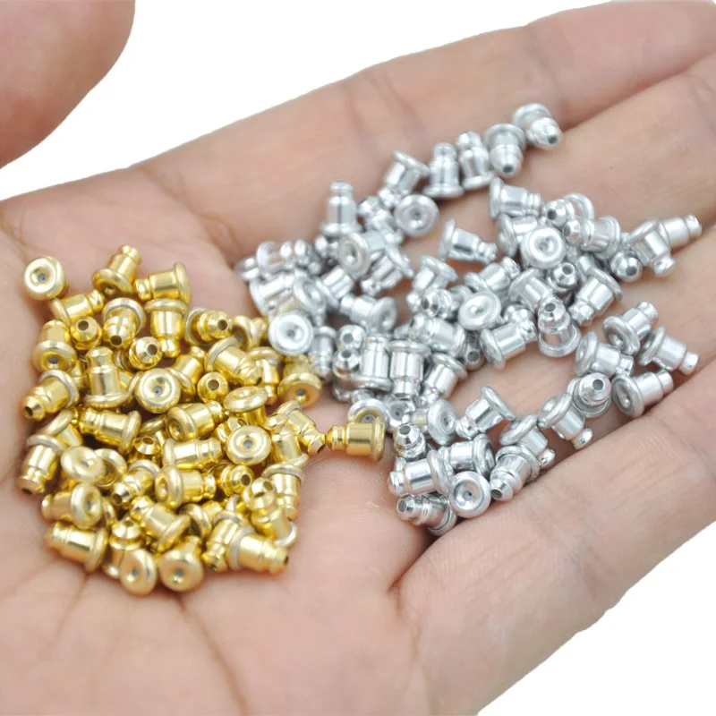 

100pcs Wholesale High Quality 14k Gold Plated Stopper Bullet Plug Earplug for Earring Making aluminum earring back stopper, As shown