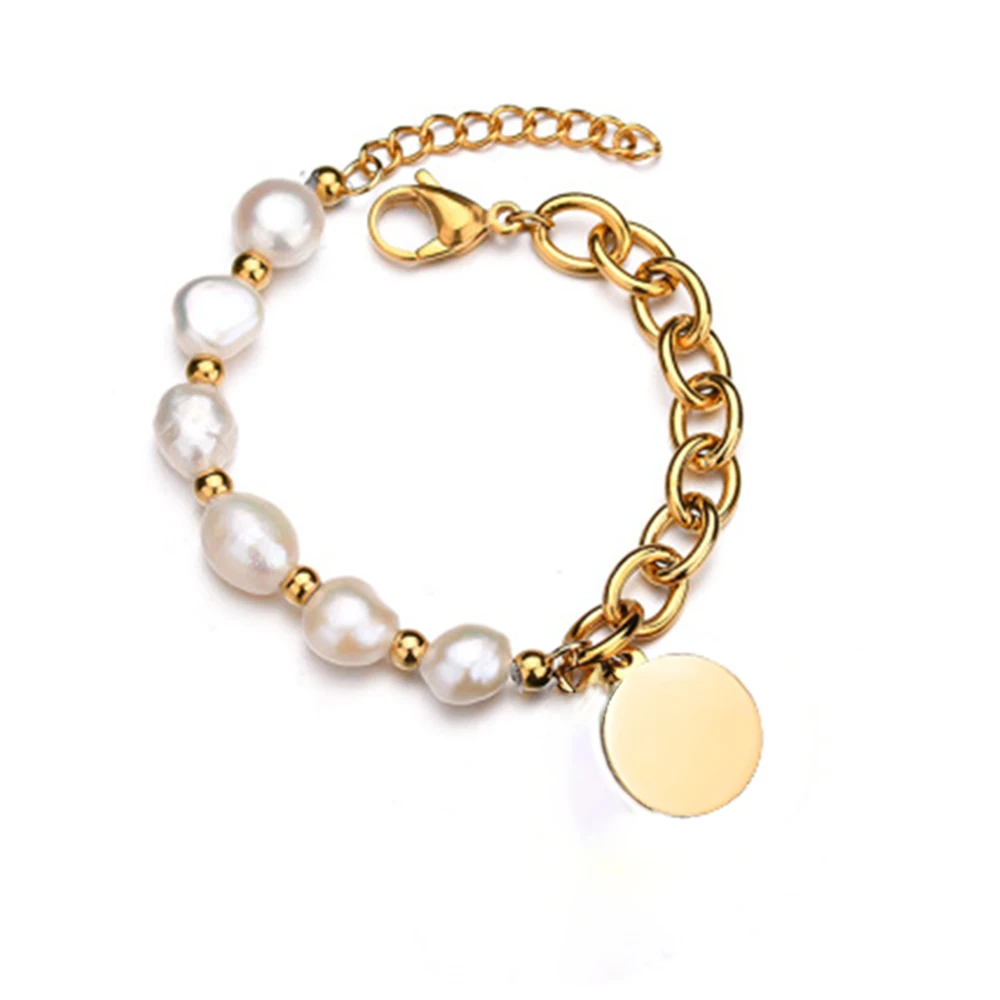 

Beadsnice Fashion Pearl Stainless Steel Bracelet Adjustable black tassel 15+3cm ID 40950, Gold color