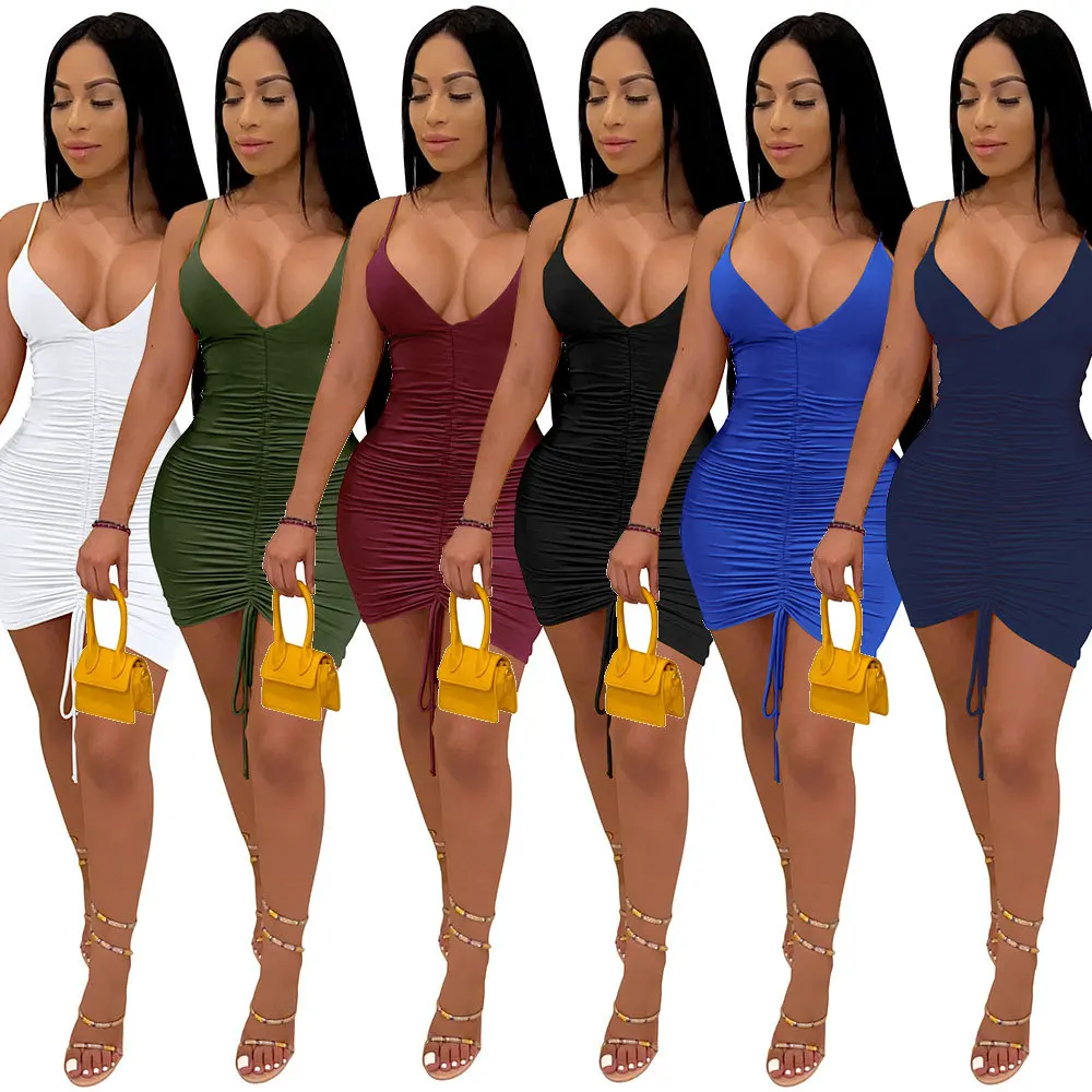 

W8646 - sexy fashion women sleeveless halter drawtring mini dress