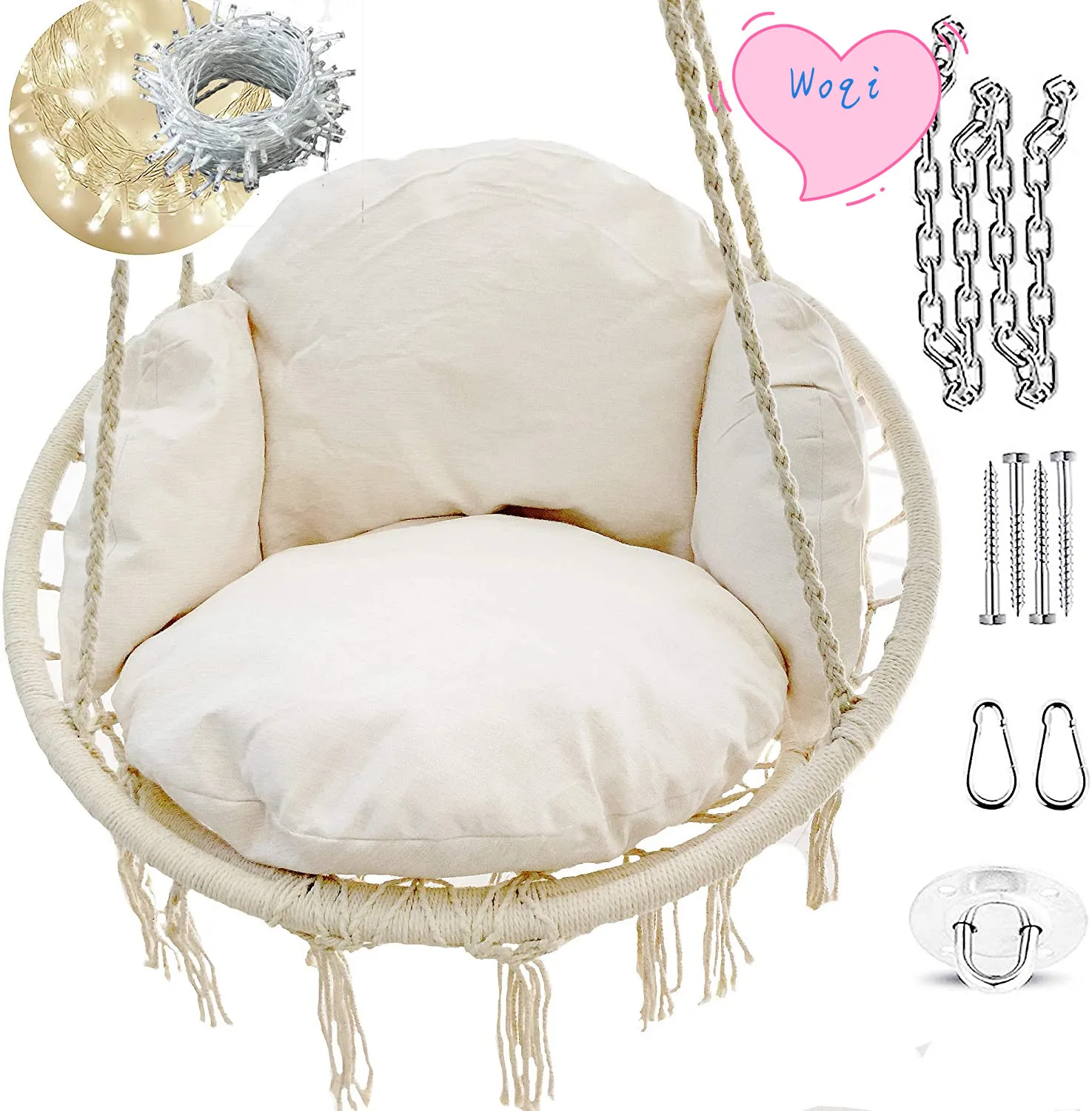 WOQI Nordic Style Cotton Swing Hammock Chair Rope Woven Hanging Basket Portable Ultralight Swing Chair