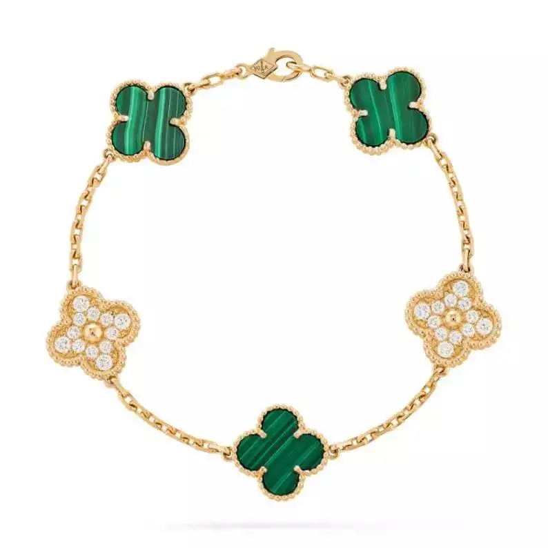 

Redleaf 925 Sterling Silver Fashion Bracelet For Women Green Malachite Four-Leaf Clover Bracelet & Bangle