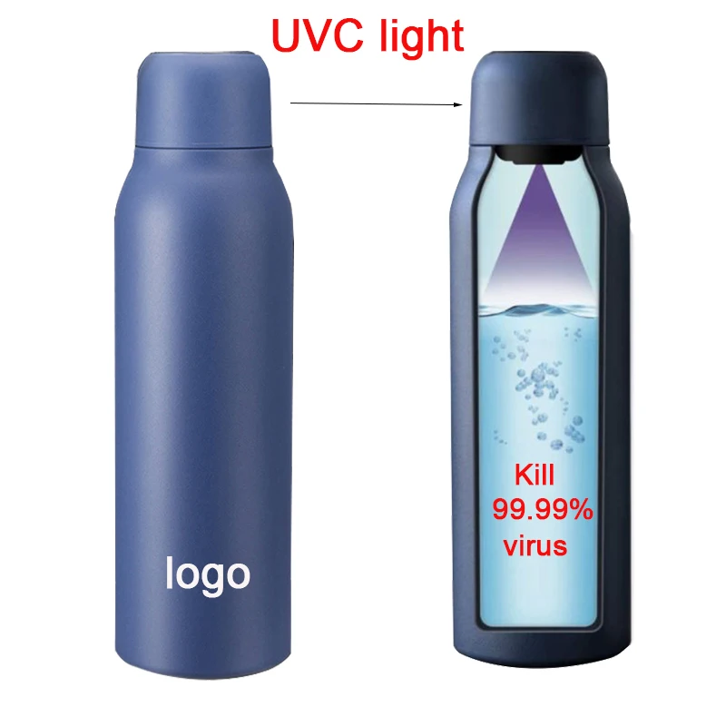 

custom logo Disinfected UV Purifying Insulated Water Bottle (20oz) with UVC Sterilizer lid