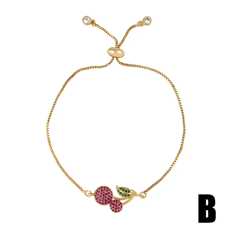 Import Jewelry 18K Gold Plated Crystal Bracelet Adjustable Heart Cherry Zircon Bracelet Bangle for Women