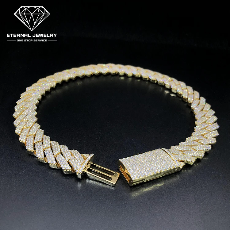 

Factory Custom Men Hip Hop Iced out 18inch Solid S925 10K 14K 18K Gold Yellow 10mm Moissanite Diamond Cuban Chain Link Necklace