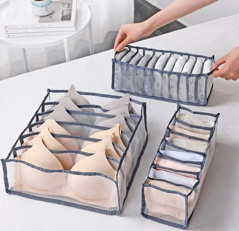 

Hot Sale Fashion Gray and Elegant Mesh Bra Storage 7 6 11 Grids Drawer Underwear Sock Bra Organizer Box