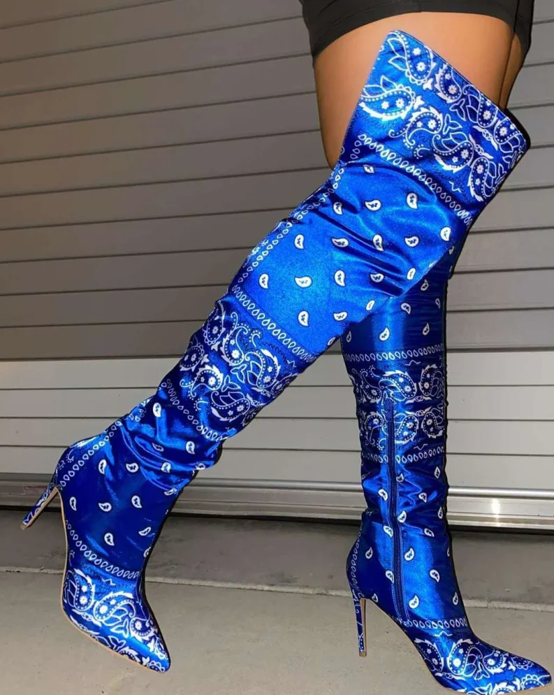 

Fashion Female Sexy Bandana Boots Over The Knee Thigh High Heel Boots For Women, Red,black,blue,