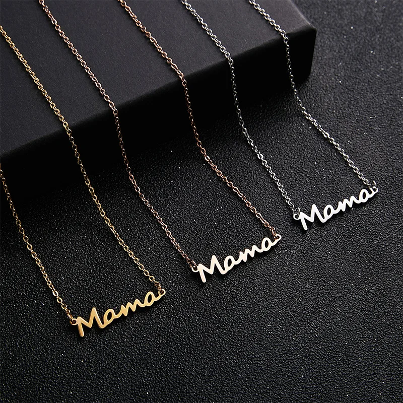 

Stainless Steel Gold Plated Letter Mama Necklace Mom Mama Pendant Necklace Jewelry for Mother's Day Gifts, Rose gold/gold/silver