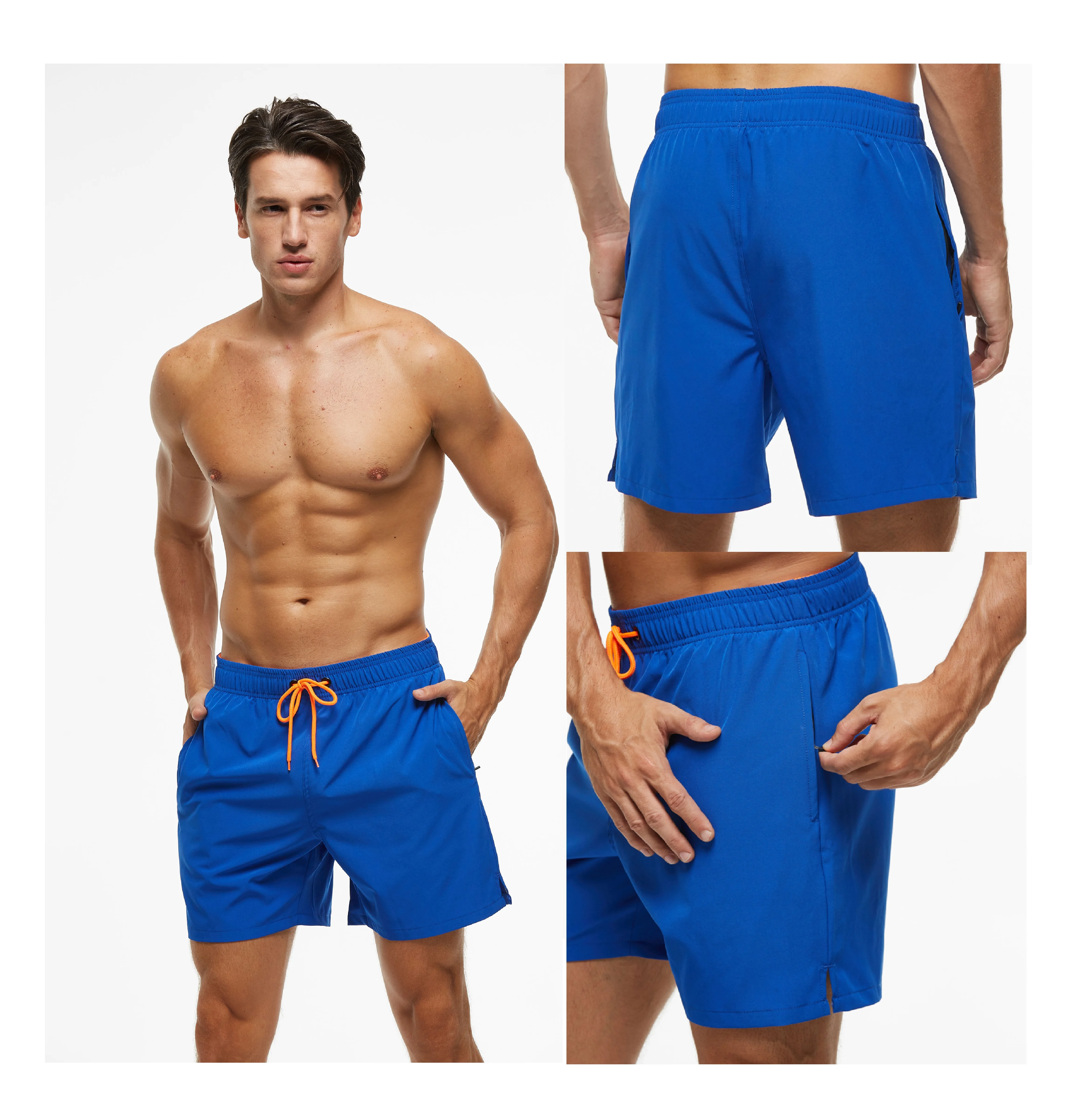 

men swimwear bathing shorts men swim shorts swim trunks with two side zipper pockets four way stretch fabric, Support custom colors