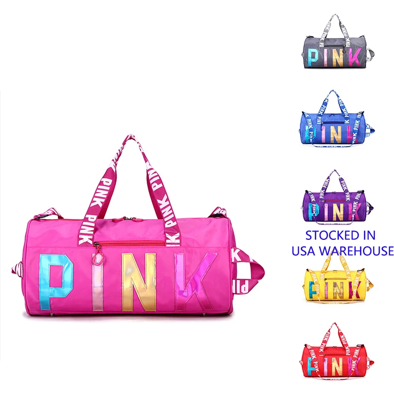 

Wholesale Fashion Weekend Travel Big Glitter Women Weekender Nylon Waterproof Gym Travel Pink Duffel Bag, Gray, black, pink, blue, purple, orange, yellow, red, green, navy