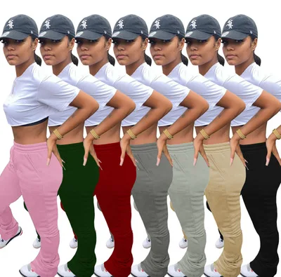 

Fashion Women stacked Joggers With Ruched Pants Sides Stacked Pants thick Stacked sweatpants, White, yellow, gray, green, black, pink, blue