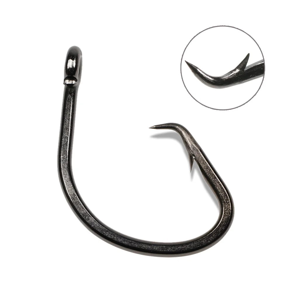 

Heavyweight Mutsu Circle 4X Strong Offset Fishhook Saltwater Resistant Big Game Hook for Grouper Tuna Shark Boat Fishing, Black nickel