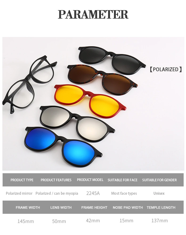 Color Film Round Square Women Men Clip On Night Vision Polarized Sunglasses
