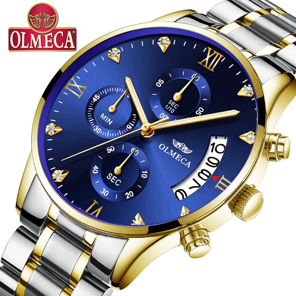 

OLMECA 0878 Men's Fashion Watches Sport Quartz Analog Man Military Waterproof Watch Relogio Masculino Stainless Steel Clam Blue