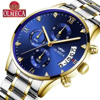 

OLMECA 0878 Men's Fashion Watches Sport Quartz Analog Man Military Waterproof Watch Relogio Masculino Stainless Steel Clam Blue