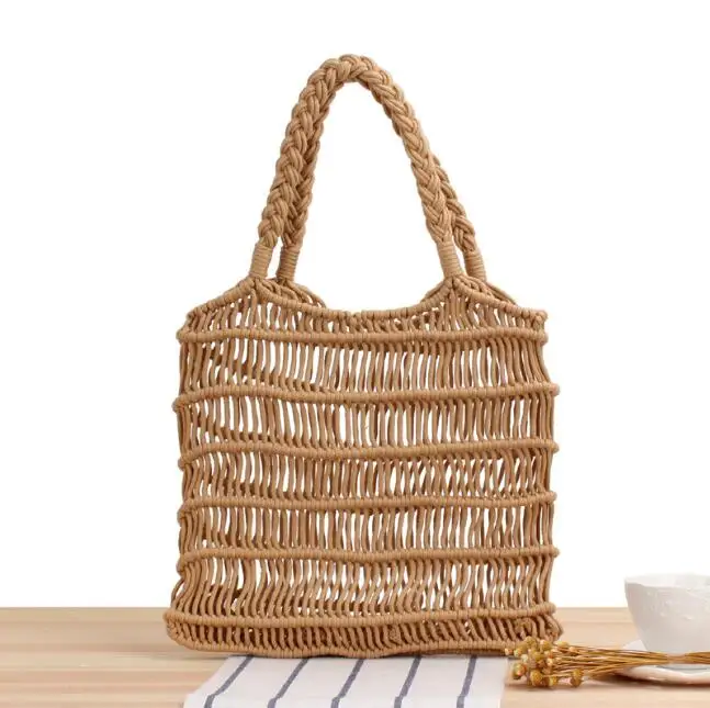 

Large Capacity Summer Hand Knitting Straw Beach Bags Weave Bucket Shoulder Crossbody Bag hemp rope Tote Beach Handbag, Customized color